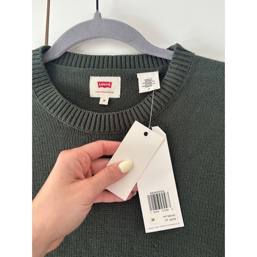 Levi’s Men’s Crewneck Sweater Medium Green Cotton Knit Pullover NWT MSRP $64.50 - Picture 3 of 5